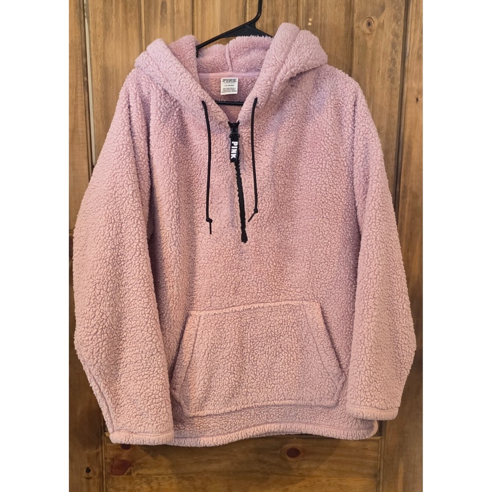 Pink Victoria's Secret Sherpa Sweatshirt Womens L Pink Soft Cozy Winter Warm